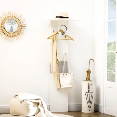 HOMCOM Perchero de Pared con 4 Ganchos y Estante con Barra de Aluminio para Entrada Pasillo 50x23,5x160 cm Blanco