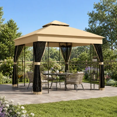 Outsunny Garden Gazebo UPF50+ Double Roof Brown 3x3m