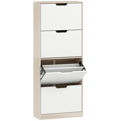 HOMCOM Scarpiera Salvaspazio 4 Cassetti color Legno e Bianco