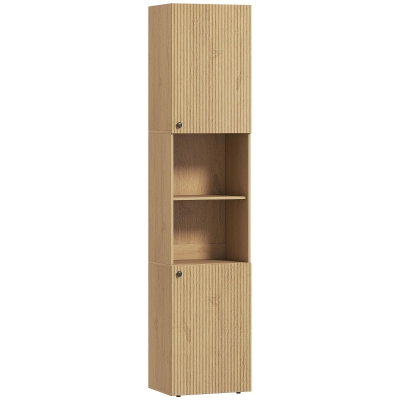 HOMCOM Hoher Badezimmerschrank, 6 Ebenen, 2 Schränke, 2 offene Regale, offene Fächer, Holz, Eichenfarben