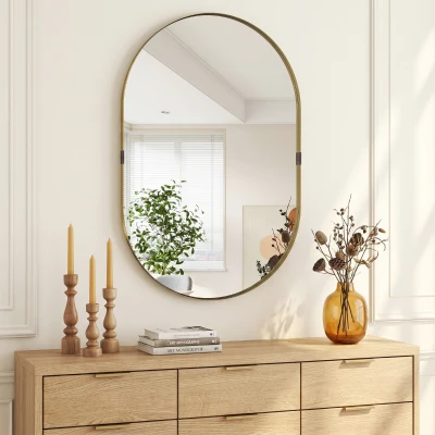 HOMCOM Wall-Mounted Bathroom Mirror Aluminium 60x90cm Gold