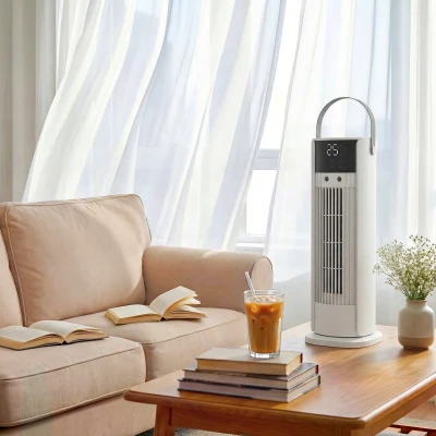 HOMCOM Ventilateur Colonne Brumisateur RGB 3 Vitesses Oscillant Blanc