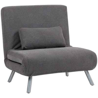 HOMCOM Sofá Cama de 1 Plaza Plegable Tapizado en Tela Gris Jaspeado con Respaldo Ajustable de 5 Niveles 80x75x83 cm
