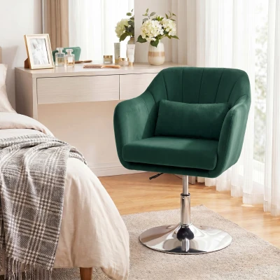 HOMCOM Velvet Swivel Tub Chair Steel Frame Cushion Dark Green
