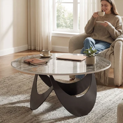 HOMCOM Coffee Table Sintered Stone Modern Living Room Brown Black