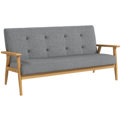 HOMCOM Dreisitzer-Polstersofa, Kautschukholz, 154,5 x 69,5 x 73 cm, Grau