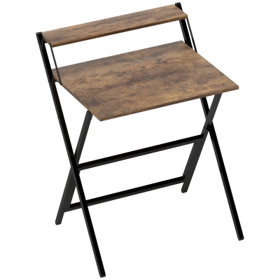 HOMCOM Folding Computer Desk with Monitor Shelf Rustic Brown