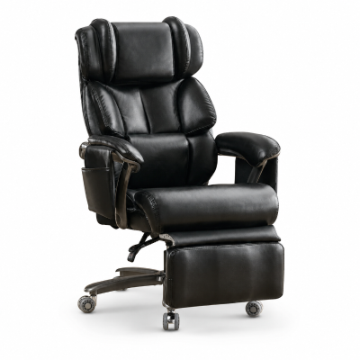 Chefsessel mit Massage- und Heizfunktion, Ergonomischer Bürostuhl mit Kunst-Leder, ausziehbare Fußstütze, verstellbare Rückenlehne, 85,5x76,5x121,5 cm, Schwarz
