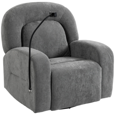 HOMCOM Sillón Relax Reclinable 3 en 1 con Función Mecedora Giratorio 360° Soporte para Teléfono Asiento Amplio Gris