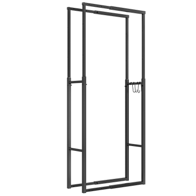 Outsunny Soporte para Leña Extensible Leñero con 4 Ganchos para Interior y Exterior 40-65x25x100-150 cm Carga 100 kg  Negro