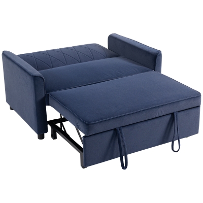 HOMCOM 2-Seater Pull-Out Sofa Bed Adjustable Backrest Dark Blue