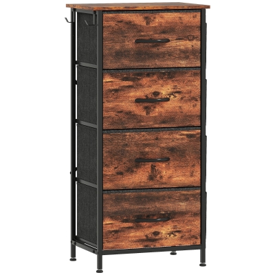 HOMCOM Commode 4 Tiroirs Tissu Acier Marron 45x30x94,5cm