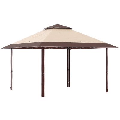 Outsunny 4 x 4m Pop-up Gazebo with Double Roof, Canopy Tent UV Proof, Roller Bag & Adjustable Legs for Outdoor Party, Steel Frame - Coffee