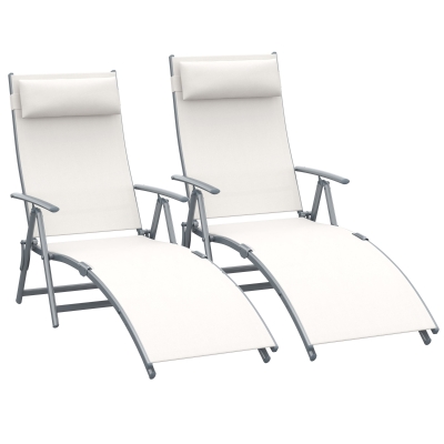 Outsunny Set de 2 Tumbonas de Jardín Plegables con Respaldo Ajustable Almohada y Reposabrazos 137x63,5x100,5 cm Beige