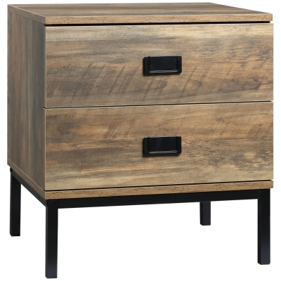 HOMCOM Retro Bedside Table Metal Frame 2 Drawers