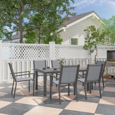 Outsunny Conjunto de Mesa y Sillas Jardín con Sillas Apilables y Marco de Acero para Terraza Patio Gris Claro
