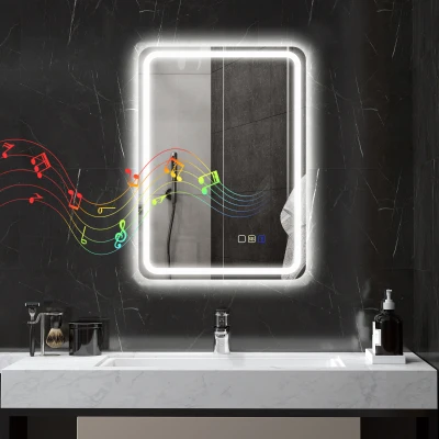 HOMCOM Specchio Bagno LED con Bluetooth in vetro 70x50x3.5 cm