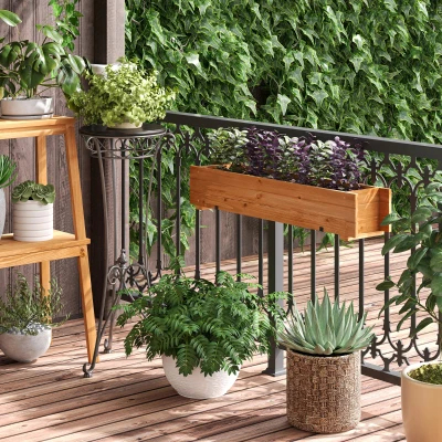 Outsunny Jardinera de Madera con 2 Ganchos para Colgar para Cultivos Plantas Flores al Exterior 91x18x16,5 cm Natural