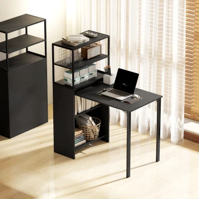 HOMCOM Folding Work Table with Shelf - Black