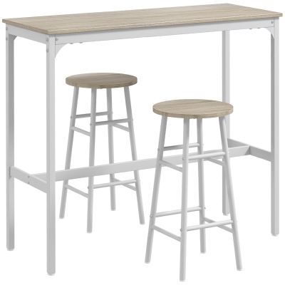 HOMCOM Ensemble Bar 2 Personnes Table + Tabourets Bois/Acier Blanc