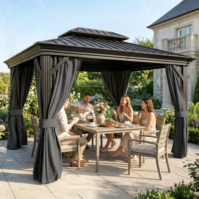 Outsunny Hardtop Gazebo Aluminium Dark Grey 3.65x3m