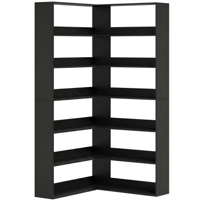 HOMCOM 7-Tier L-Shaped Bookshelf Wood Effect Black