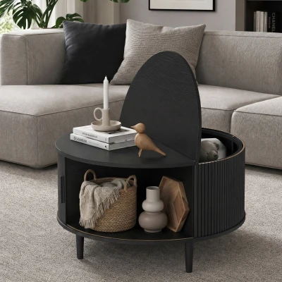 HOMCOM Lift Top Coffee Table Storage 80cm Black Wood Effect