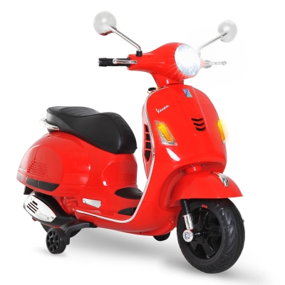 HOMCOM Moto Eléctrica Infantil Coche Triciclo Vespa Scooter Eléctrico a Batería con Luz MP3 USB Bocina para Niños Más de 3 Años Carga 25kg Rojo