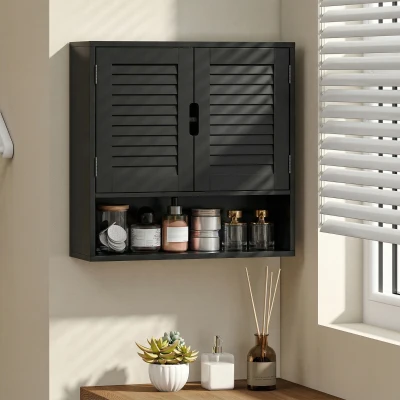 HOMCOM Wall-Mounted Bathroom Cabinet Adjustable Shelves Black