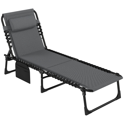 Outsunny Liegestuhl, Sonnenliege mit Polsterung und Seitentasche, Gartenliege, Pool-Liege, Polsterliege, Grau