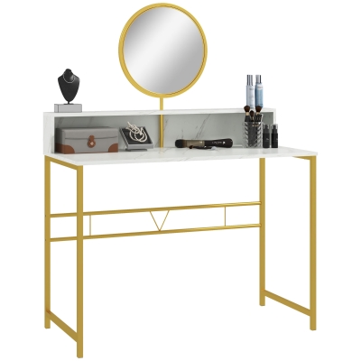 HOMCOM Modern Vanity Makeup Desk with Mirror Steel Frame White
