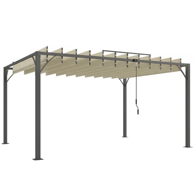 Outsunny Pérgola de Jardín 3x4 m con Protección UPF30+ Gazebo con Techo Ajustable Estructura de Aluminio para Exterior Crema