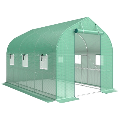 Outsunny Serre Tunnel 6m² Acier Galvanisé Vert avec Étagères