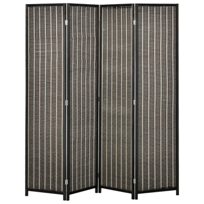 HOMCOM Raumteiler, faltbar, Kiefernholz/Bambus, 180 x 180 cm, Braun/Schwarz