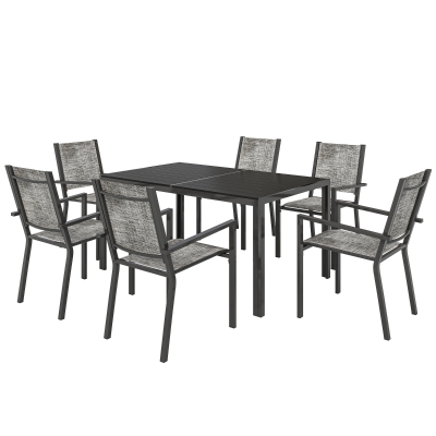 Outsunny Set da Giardino 7 pz con Tavolo e 6 Sedie Grigio e Nero