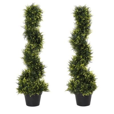 Outsunny Planta espiral artificial, cedro espiral com vaso, 90 cm, cedro artificial para decoração exterior e interior, verde
