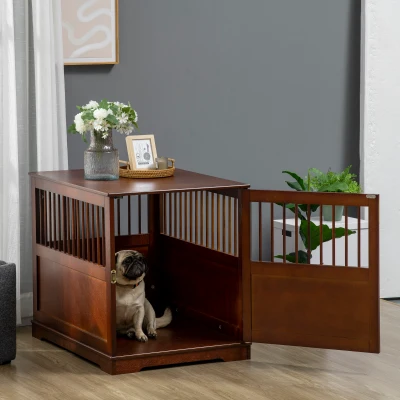 PawHut Gaiola para cães com fecho, base elevada, caixa de transporte, 80,5 cm x 59,5 cm x 67,5 cm, Marrom