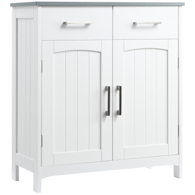 kleankin Badezimmerschrank Freistehender Bademöbel Badschrank Schrank mit Schublade Weiß+Grau 68 x 33 x 76 cm