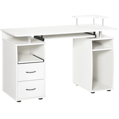 HOMCOM Bureau Blanc Bois Multi-Rangements 120x55x85cm