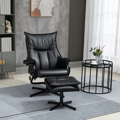HOMCOM Poltrona Relax com Banco Giratória Encosto Reclinável Estrutura de Aço Preto
