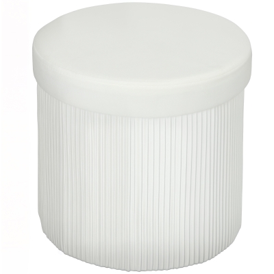 HOMCOM Puff Almacenaje Banco Almacenaje Plegable 35 L 38x38x38 cm Tapizado en Terciopelo Baúl de Almacenamiento Redondo Crema