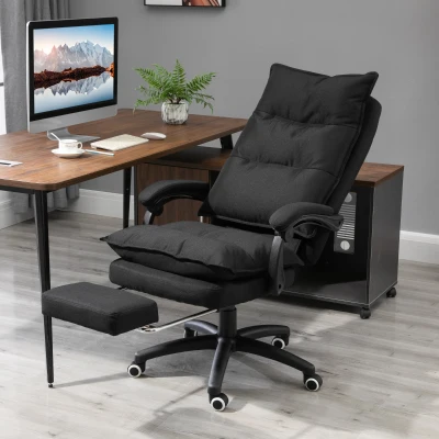 Vinsetto Poltrona de escritório com massagem, cadeira de escritório, cadeira ergonómica com altura ajustável, encosto reclinável, apoio para pés integrado e controlo remoto com fio, giratória a 360°, tecido de linho preto