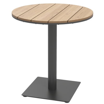 Outsunny Gartentisch Ø70 cm, Wetterfest Rund Balkontisch mit Lamelldesign, Stahl Ø70 x 74H cm Naturholz