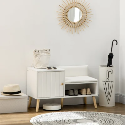 HOMCOM Banco Zapatero para 4 Pares con Compartimento Abierto y Asiento con Cojín para Entrada Pasillo 80x33x49 cm Blanco