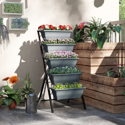 Outsunny Jardinière Surélevée 5 Bacs Acier Gris avec Drainage
