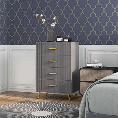 HOMCOM Four Drawer Dresser Grey/Gold Tone