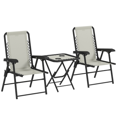 Outsunny 3-Piece Garden Table and Chair Set Cream White