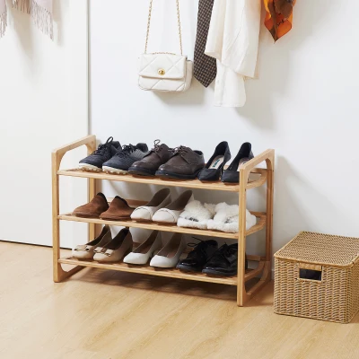 HOMCOM Porte-Chaussures 3 Niveaux Bambou Naturel