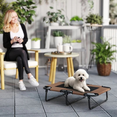 PawHut Erhöhtes Hundebett klappbar Haustierbett, Outdoor Hundeliege mit Netzdesign Kaffee Oxford 75 x 51 x 18 cm