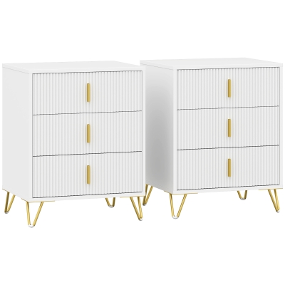 HOMCOM Set of 2 Elegant Chest of Drawers White/Gold